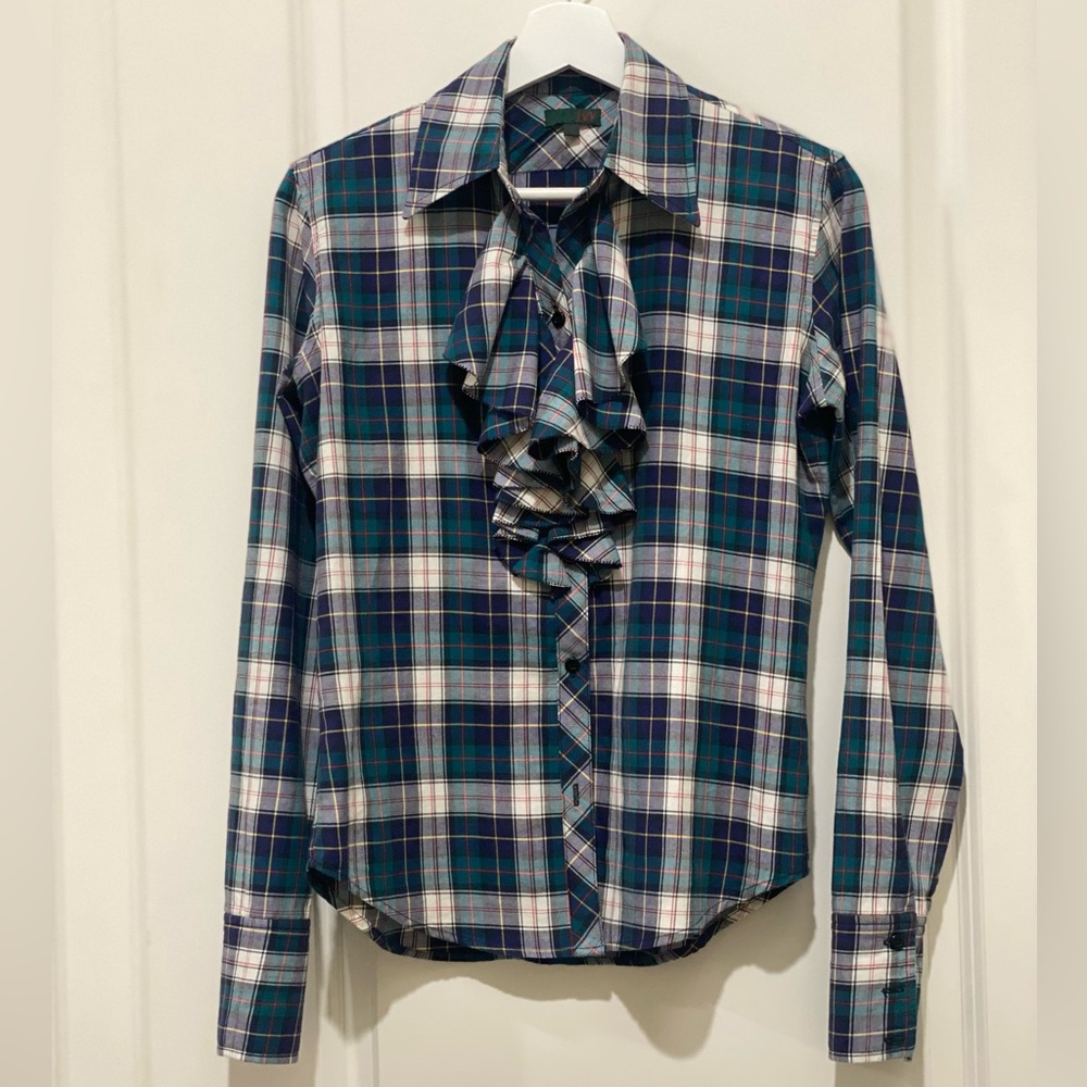 Plaid Ruffle Front Button Down Top Purchased At I… - image 1